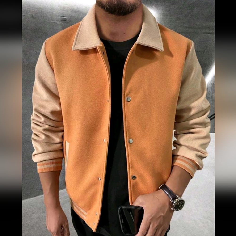 NEW! VARSITY STYLE "WOOL" JACKET SIZE large tan brown color